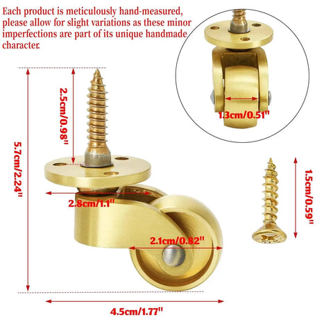 Universal Brass Caster Wheels 21mm 360 Degree Swivel Stem Casters Set Of 4 With 12 Screws Heavy Duty Furniture Replacement