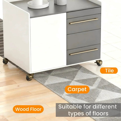 Cabinet on Eight Pack 2 Inch Antique Brass Ball Caster Wheels With Brakes for mobility on wood, tile, and carpet floors.