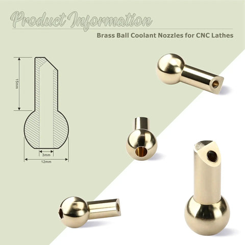 Five Piece 12mm Brass Ball CNC Nozzles With Slanted Hole For Extended Coolant Supply Screw Lock High Pressure Oil Cooling