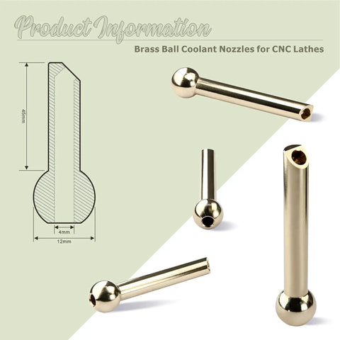 Five Piece Brass Ball CNC Coolant Nozzle Set With 12mm Ball Diameter And 45mm Length Slanted Hole For Jewelry Lathes And Milling Machines