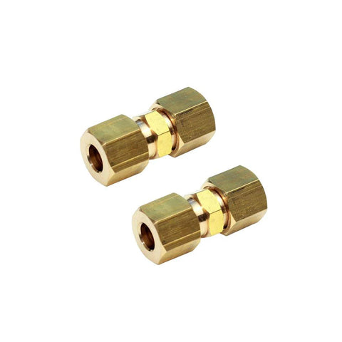 Pair of brass compression tube fittings for ice maker water line, 1/4 in OD x 1/4 in OD