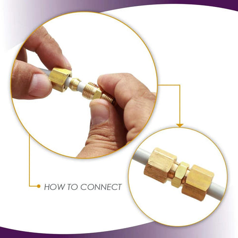 Ice maker water line brass compression fittings, 1/4" OD x 1/4" OD, set of 2