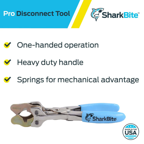 Pro Push To Connect Disconnect Tool For 3/8 Inch To 1 Inch Fittings On PEX Copper CPVC PE-RT HDPE Pipes, blue handled tool