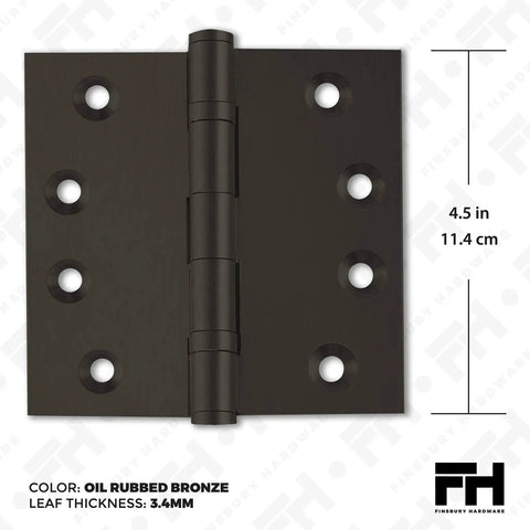4.5 Inch Brass Ball Bearing Door Hinges Set Solid Brass Heavy Duty Architectural Mortise Hinges For Residential And Commercial Doors Ball Tip With Oil Rubbed Bronze Finish