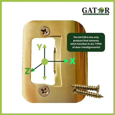 Quick DIY fix for doors that won't stay closed, this universal latch strike plate with screws restores reliable latching, brass finish