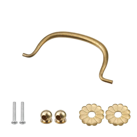 4 Piece Vintage Brass Bail Drawer Pull Set 4.13 Inch Drop Handles For Cabinets Closets And Dressers In Antique Style With 84mm Hole Spacing