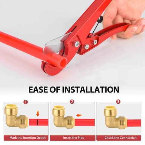 Installation steps for Pack Of Two Go-To Three Quarter Inch 90 Degree Push Fit Brass Elbow Fittings for copper PEX CPVC pipes.