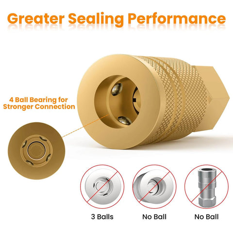 Brass One Quarter Inch Female Industrial Coupler Quick Connect Air Hose Fittings One Quarter Inch NPT For Auto Shop, close-up view