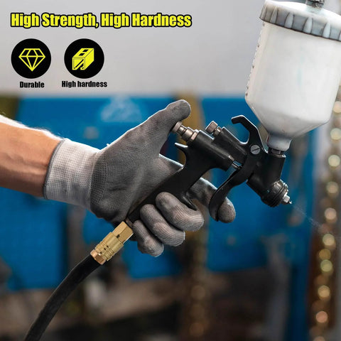 20 Pack One Quarter Inch Brass Female Industrial Couplers Bulk Kit For Air Hoses And Quick Connects in use in auto shop