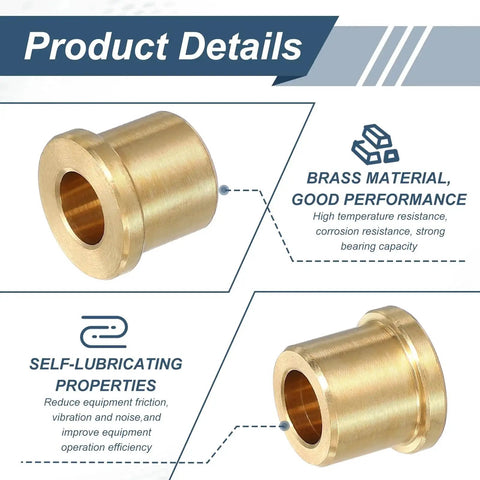 Three Piece Brass Flange Bearings Set With Self Lubricating Sleeve Bushings details, highlighting brass material and self-lubricating properties.