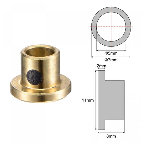 Flanged Sleeve Bearing Brass With Graphite Self Lubricating Oilless Wrapped Bushings 5mm Bore 7mm Outer Diameter 8mm Length, diagram view