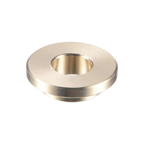 Flanged Sleeve Bearing Three Eighths Inch Bore Five Eighths Inch Outer Diameter Length Twelve Forty Ninths Inch Flange Diameter Seven Eighths Inch Flange Thickness One Eighth Inch Cast Brass Self Lubricating Bushing Oilless Maintenance Free, front view