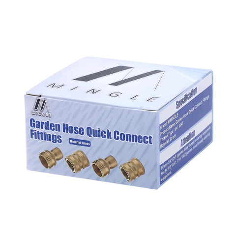 Packaging of 2-Pack Solid Brass Garden Hose Quick Connect Fittings, 3/4 Inch GHT, Leak-Free Quick Connector Set for Faucets, Sprayers