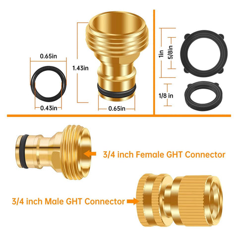 Garden Hose Quick Connector Set Three Quarters Inch GHT Brass No Leak Adapters Female And Male Heavy Duty Rust Resistant Easy To Use 6 Pack