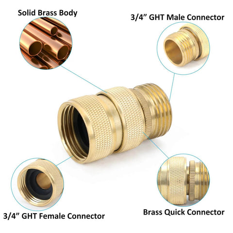 No Hassle Full Flow Brass Garden Hose Quick Release Adapter Fitting With Male And Female Connectors Full Port Quick Disconnect
