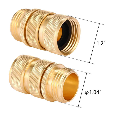 Brass Garden Hose Quick Connect Set Three Quarter Inch Male And Female Connectors Heavy Duty Fittings side view