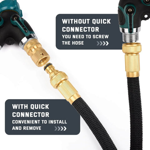 Solid Brass Garden Hose Quick Connect Set Three Quarter Inch GHT No Leak Fittings Heavy Duty Pro Grade Adapters in use