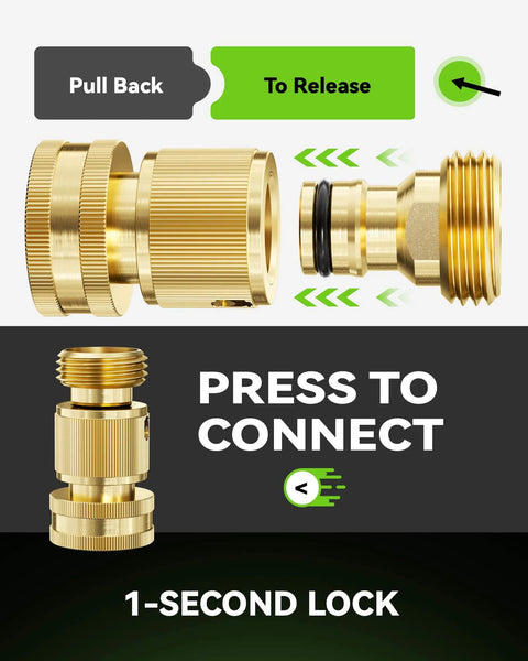 Solid Brass Garden Hose Quick Connect Fittings Three Quarter Inch GHT With No Leak Design Universal Fit