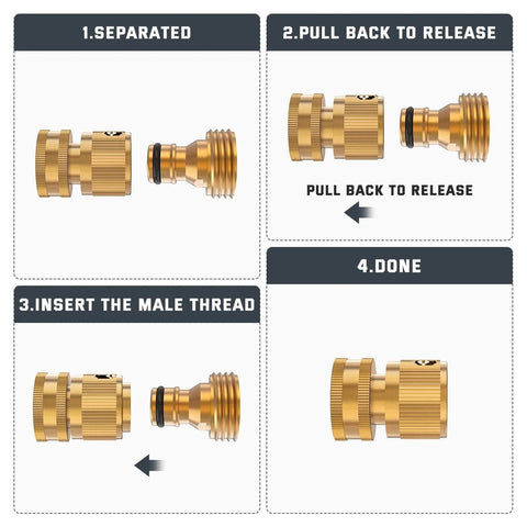 Solid Brass Garden Hose Quick Connect Set Three Quarter Inch GHT No Leak Fittings assembly instructions