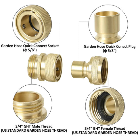 Brass Full Flow Garden Hose Quick Connect Fittings Three Quarter Inch GHT Quick Disconnect Connector Coupler parts