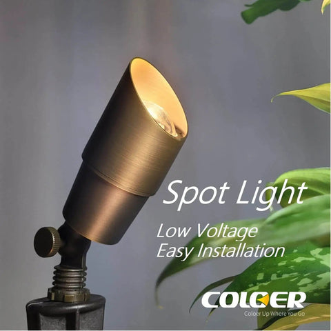Side view of Warm White Die Cast Brass Outdoor Spotlight For Landscape Lighting 12V Low Voltage MR16 LED Bulb 2700K 450LM CRI 85 Plus 5W