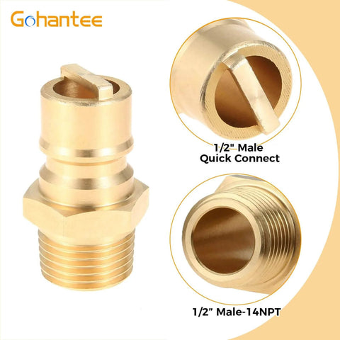 One Half Inch Brass Gas Quick Connect Kit With Male Insert Plug, Natural Gas And Propane Quick Connect Adapter, front view