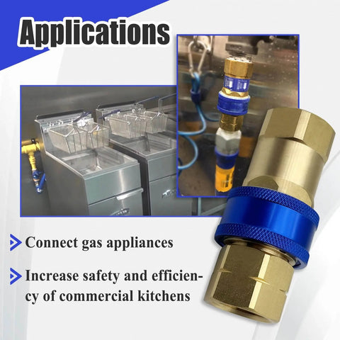 Three Quarter Inch Quick Disconnect Gas Fitting With Automatic Thermal Shutoff for Gas Appliances in commercial kitchen