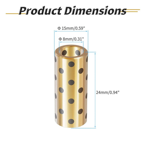 Two Pack Brass Graphite Wrapped Oilless Bushings With Self Lubricating Graphite Bearing For Rotating Machinery And Transmission Equipment Plain Bearing For 8mm Shaft 15mm Outer Diameter 24mm Length