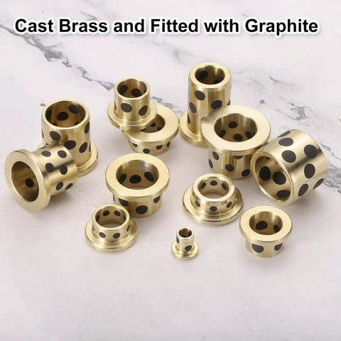 3 Pieces Sleeve Bearings 20mm Bore, 26mm Outer Diameter, 20mm Height self-lubricating cast brass graphite bushings displayed on marble surface.