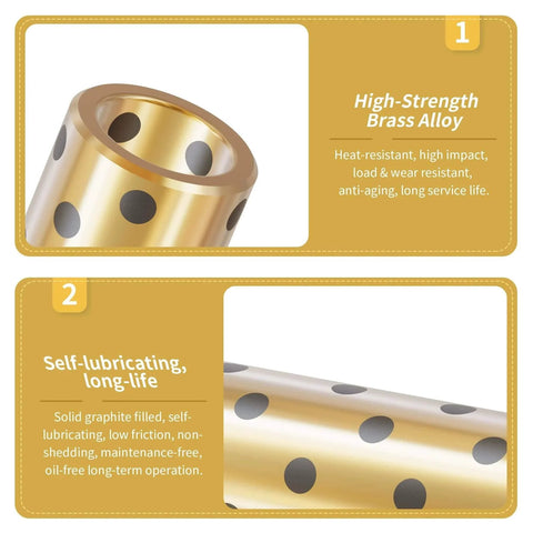 2 Pieces Brass Graphite Wrapped Oilless Bushings High Strength Brass Alloy Wear Resistant Self Lubricating Plain Bearing detail