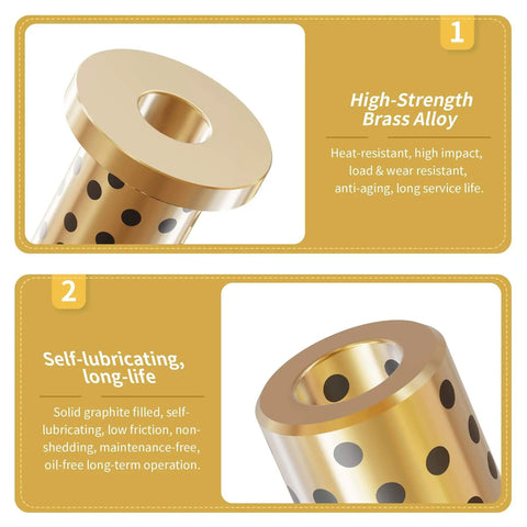 Two Pieces Brass Graphite Wrapped Oilless Flanged Sleeve Bearings With 21mm Flange, showing material and self-lubrication features