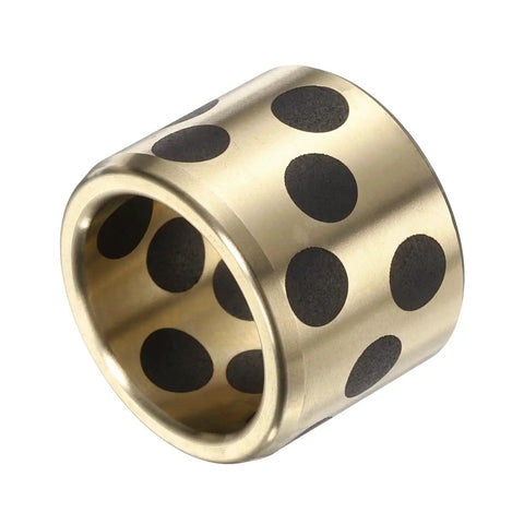 Close-up of a brass graphite bushing, 20mm bore, 26mm outer diameter; part of 3 pieces sleeve bearings 20mm bore and 20mm height.