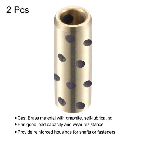 8mm Bore Sleeve Bearings 12mm Outer Diameter 40mm Length Brass Graphite Oilless Bushings 2 Pieces