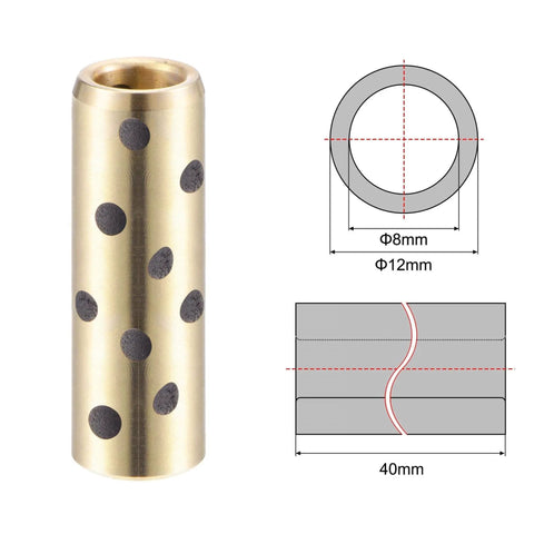 8mm Bore Sleeve Bearings 12mm Outer Diameter 40mm Length Brass Graphite Oilless Bushings 2 Pieces Self Lubricating Bearings Diagram