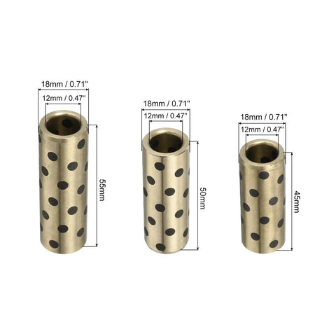 Brass Graphite Oilless Sleeve Bearings Set Of 3 12mm Bore 18mm Outer Diameter Self Lubricating Wrapped Graphite Bushing