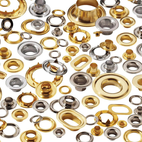 Brass Rolled Rim Grommets and Spur Washers Size 4 Heavy Duty Set 720 Sets, brass and silver components for industrial use