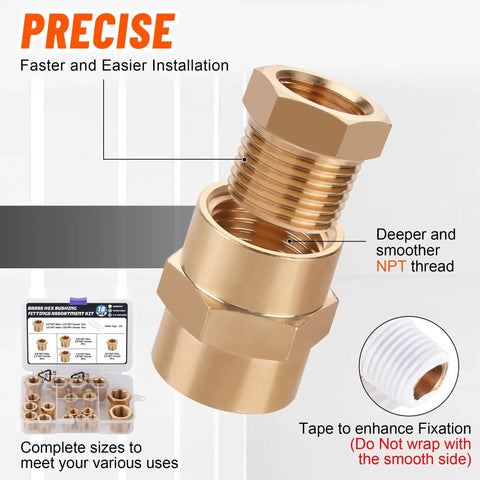 Brass Hex Bushing Fittings Kit 18 Piece Set Pro Grade For Plumbing And DIY Projects with detailed threaded adapter view