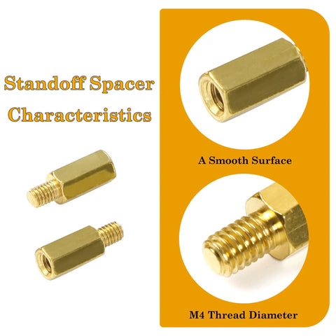 M3 Brass Hex Standoff Spacers Set For PC Build And Motherboard 50 Pieces with male-to-female threads, smooth surface, M4 thread