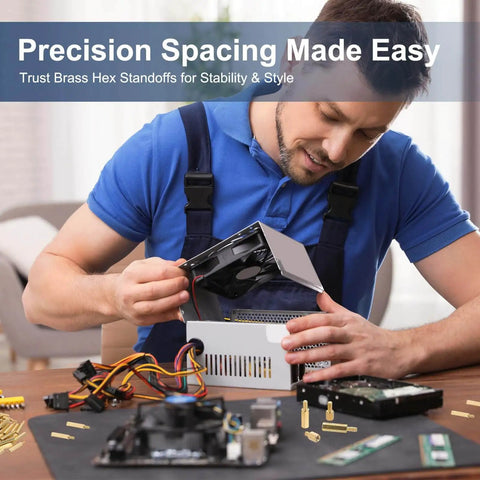 Man assembling electronics with Brass Hex Standoff Spacer Set 50 Pcs M3 Threaded Spacers for Drones and PCBs