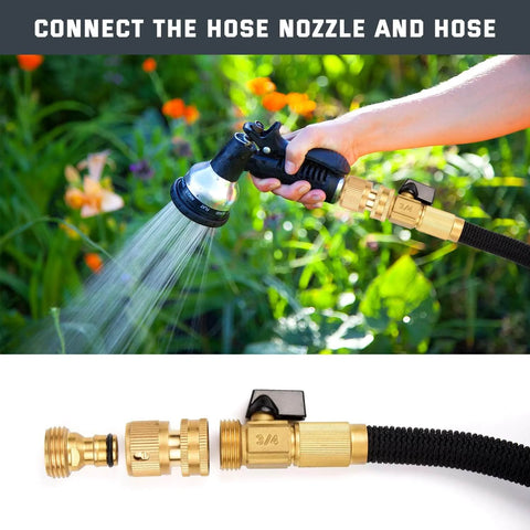 Solid Brass Garden Hose Quick Connect Set Three Quarter Inch GHT No Leak Fittings with sprayer and connectors in use