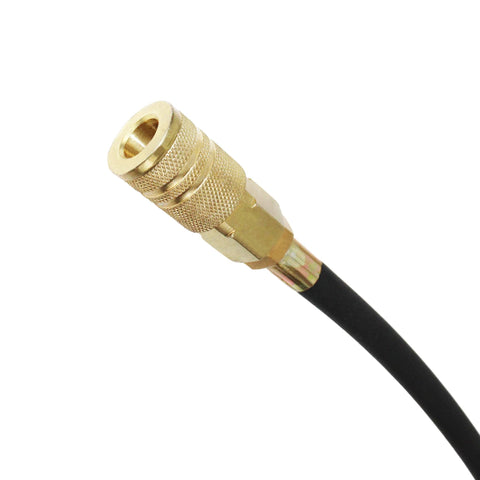 HFS cylinder leak detector brass adapter with knurled grip and black cable, close-up view