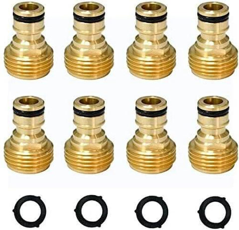 All Brass Garden Hose Quick Connect Fittings Three Quarter Inch GHT Easy Connect Male Only Eight Pack Durable Leak Free Hose Connector Set