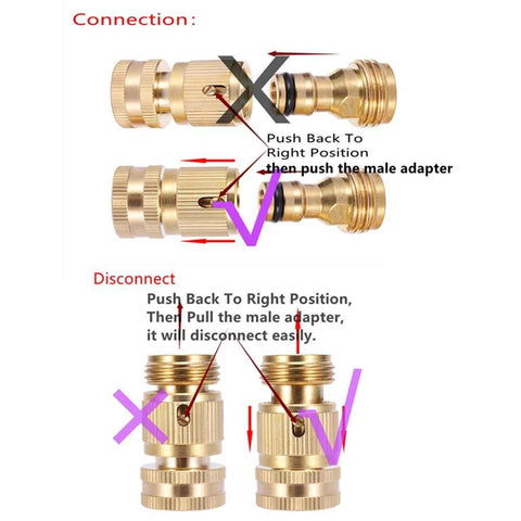 Heavy Duty Brass Garden Hose Quick Connector Set Three Quarters Inch GHT Easy Connect Fittings illustrated in connection diagram
