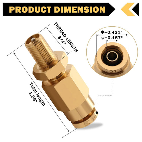 Brass 1/4-inch inflation Schrader valve with push-to-connect for 1/4-inch OD air tubing
