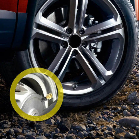 2 Pack Brass Inflation Valves With Push To Connect For 1/4 Inch OD Air Line Tubing installed on a car tire