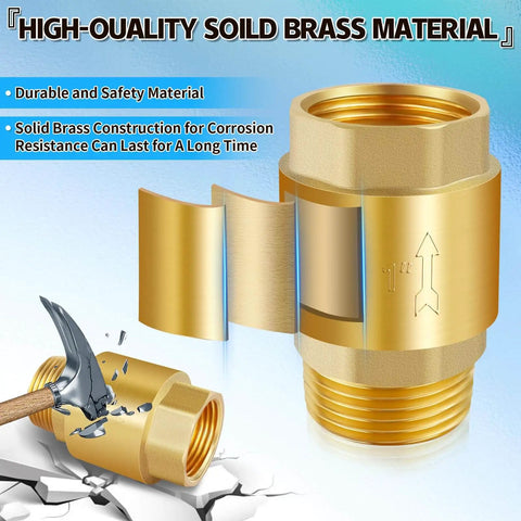 Two Piece Brass Inline Spring Check Valve With One Way Backflow Preventer NPT Half Inch Threads For Well Water Systems