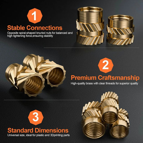 440PCS Threaded Inserts Set with Soldering Tip & Adapter, high-quality brass knurled nuts for plastic and 3D printing