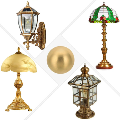 Brass Ball Lamp Finials Caps Knob 25mm 1 Inch 2 Piece Set For Lamp Shade Harp Top Decoration And Furniture Lighting displayed with lamps