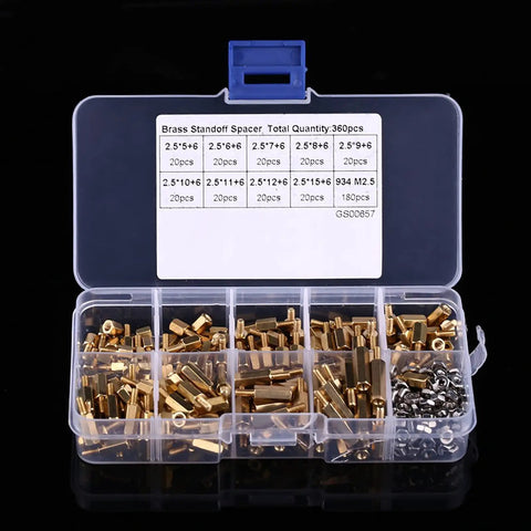 360 Piece Brass M2.5 Hex Threaded Standoff Set For PCBs And Machinery Male Female Spacer Pillars Nut Pillars Assortment Kit