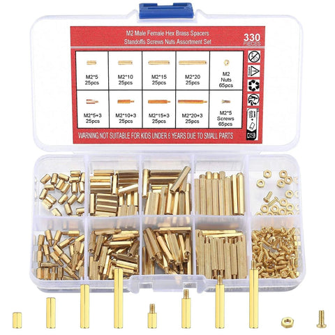 330 Pcs Brass M2 Hex Spacer Standoffs Kit With Screws Nuts Assortment For PCB Circuit Board And Motherboard Installations